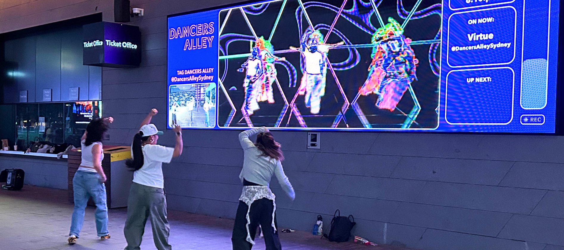 Members of Virtue Dance Crew using the Dance Canvas at Dancers' Alley Sydney.